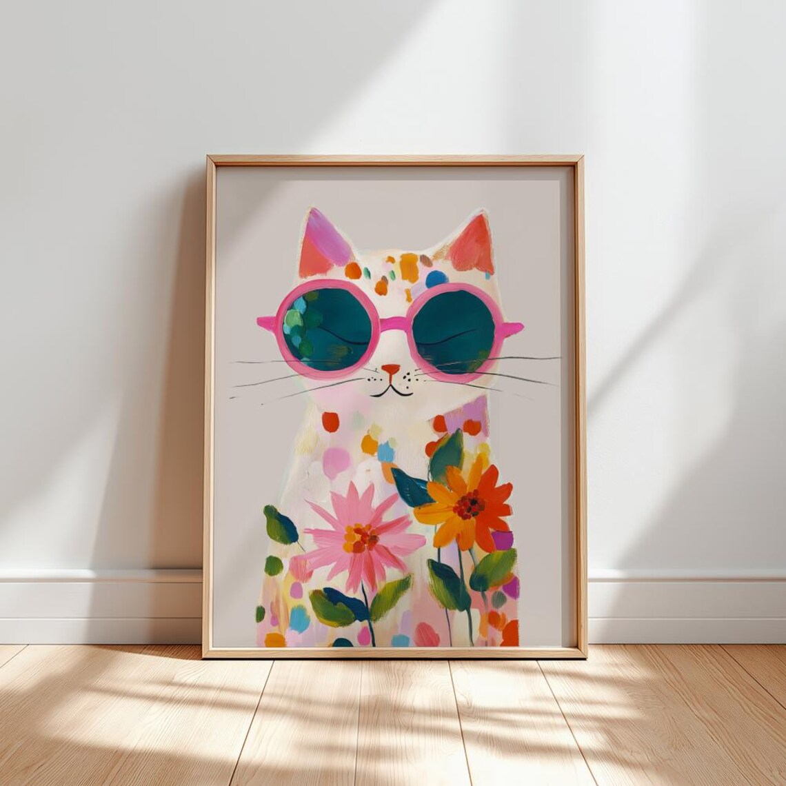 Photography Nature - “Colorful Boho Cat Wall Art: Playful