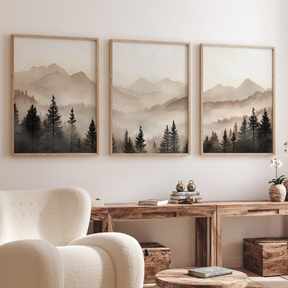 Photography Nature - Abstract Forest Mountains Triptych Art Minimalist
