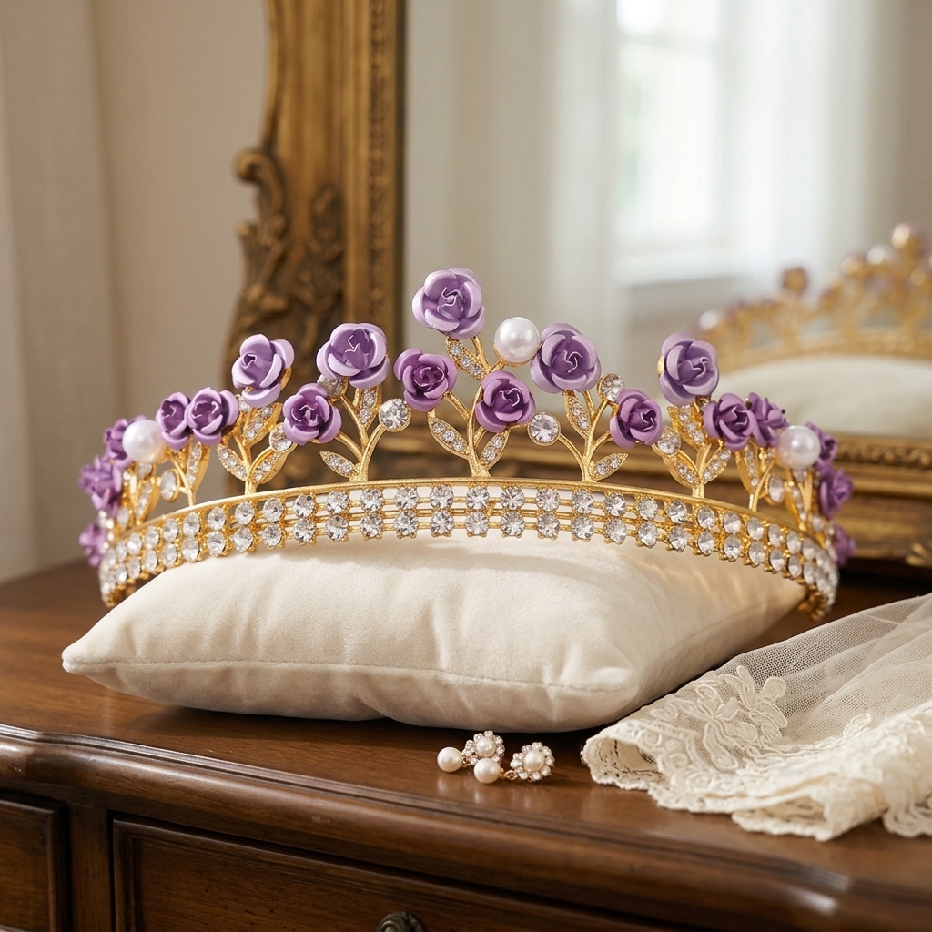 Photography Wedding - Baroque Ceramic Bridal Crown Rhinestone Hairpiece