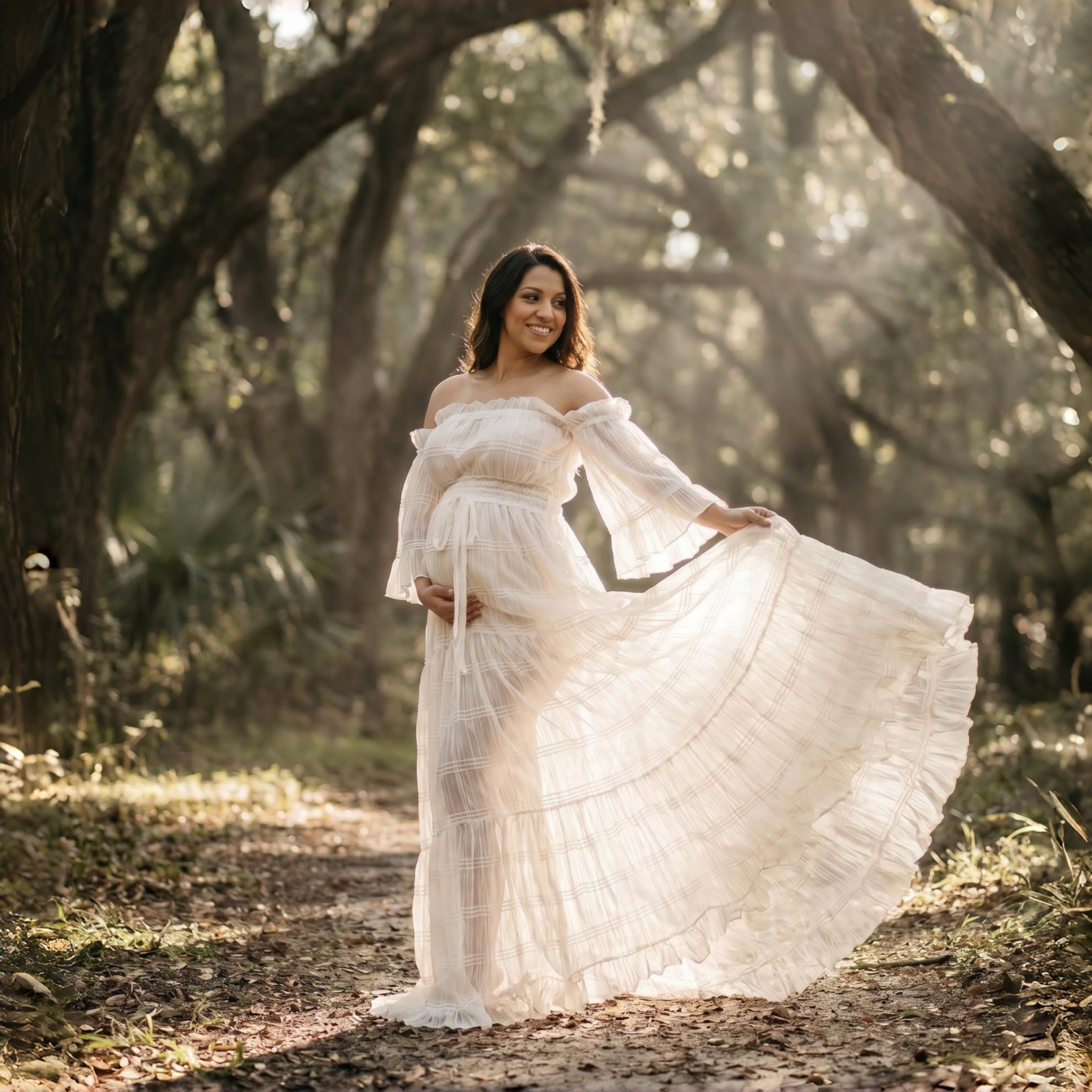 White Pleated Chiffon Maternit - Photography Outfits reseña y precio