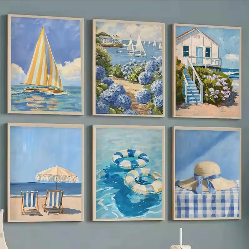 Blue Coastal Beach Sailboat Hy - Photography Nature reseña y precio