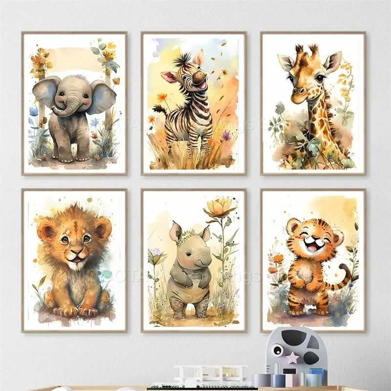Watercolor Lion Giraffe Tiger  - Photography Nature reseña y precio